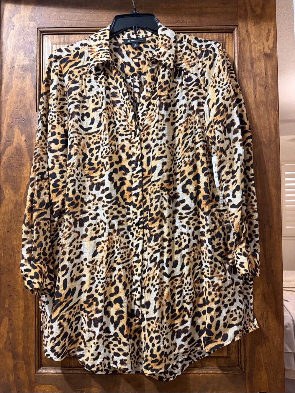 Leopard Print Button-Up Tunic Top - Animal Print Brown